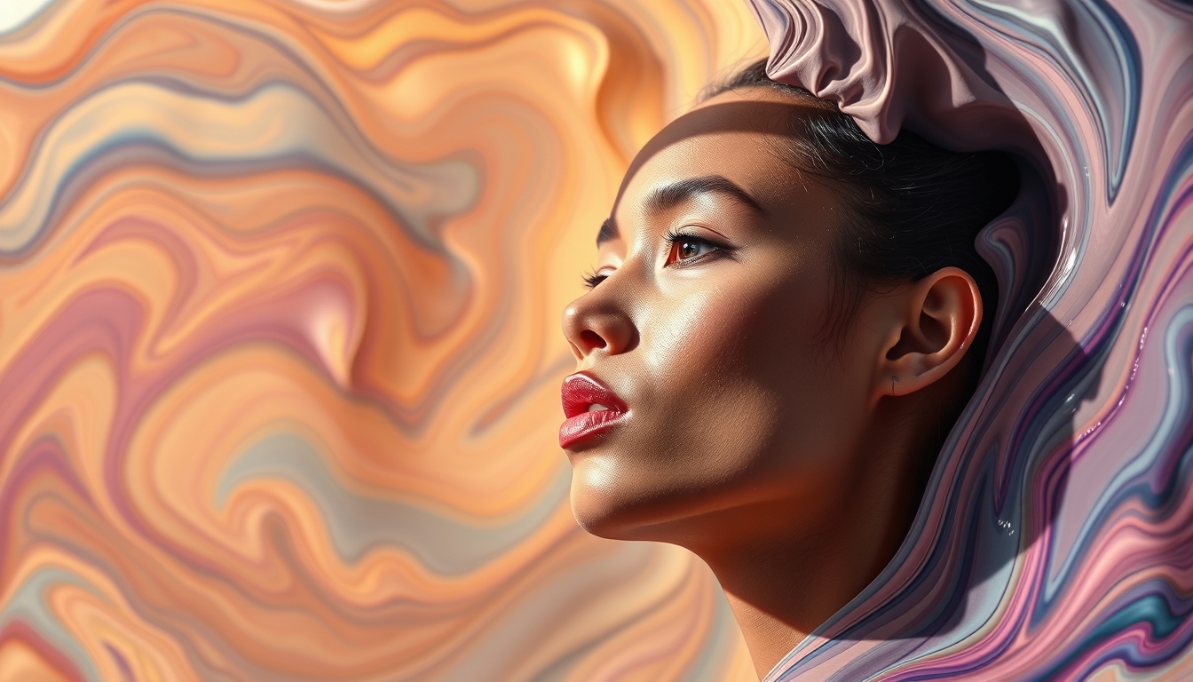 fluid art swirling colors in editorial style