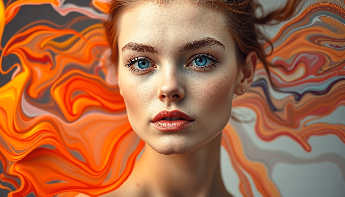 fluid art swirling colors in editorial style