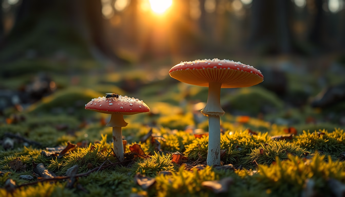 fly agaric forest floor in editorial style