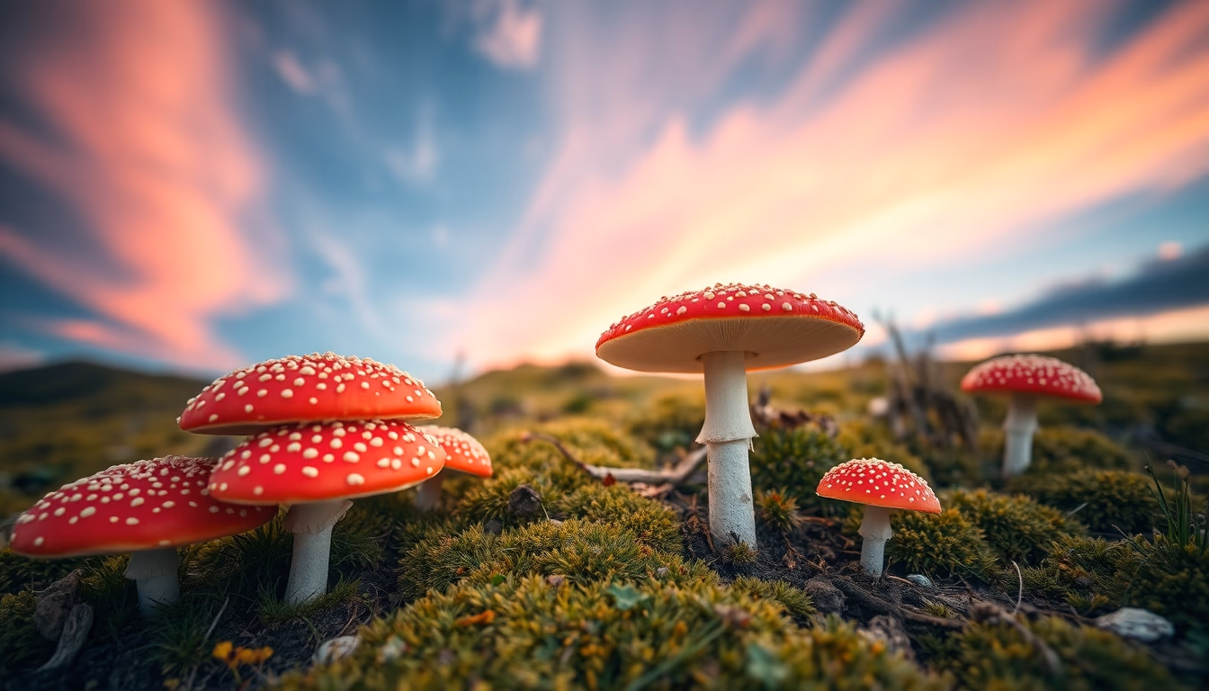 fly agaric forest floor in editorial style
