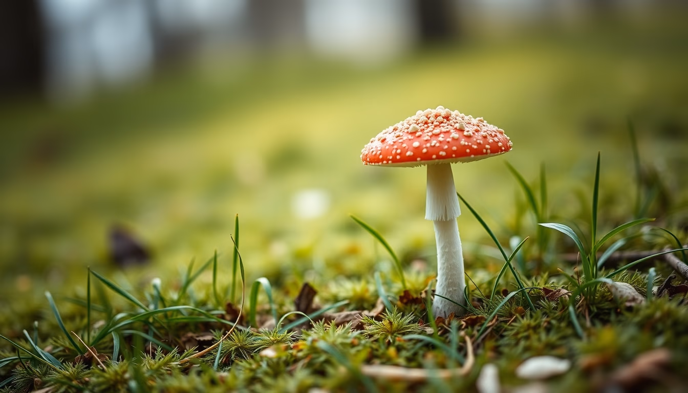fly agaric forest floor in editorial style