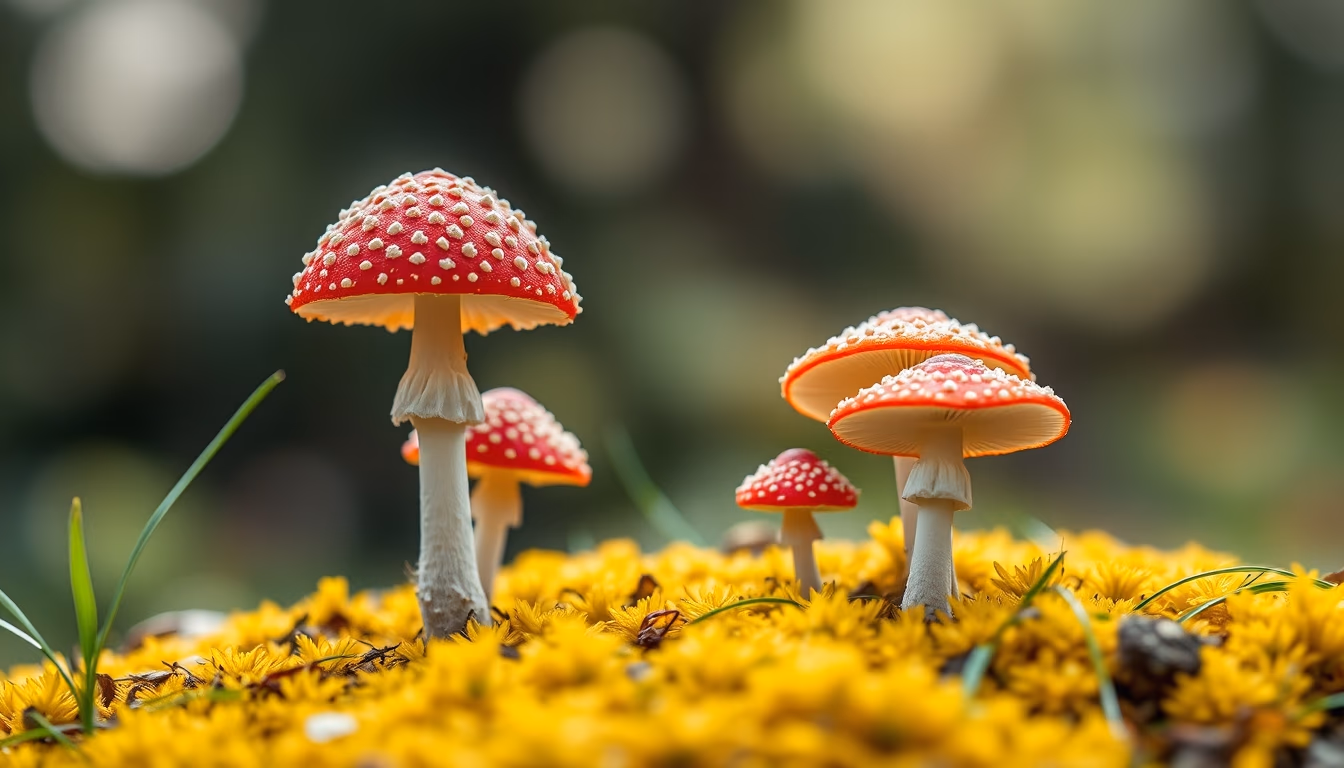 fly agaric forest floor in editorial style