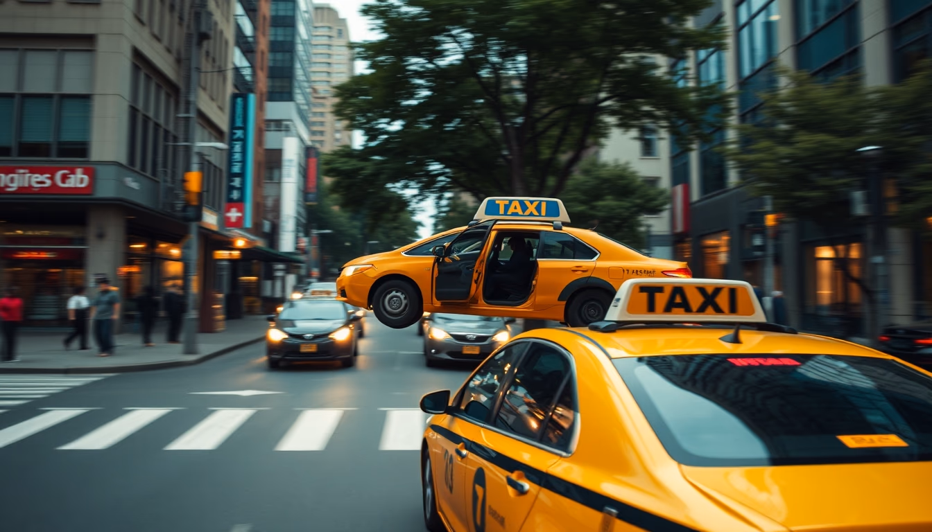 flying taxi concept urban in editorial style