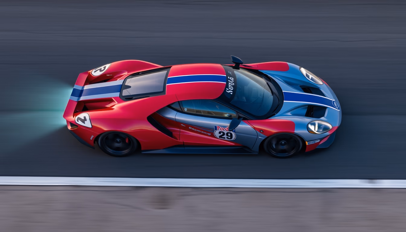 ford gt40 racing in editorial style