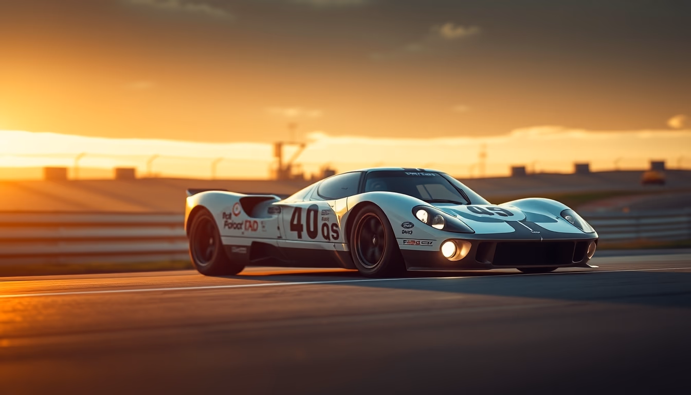 ford gt40 racing in editorial style