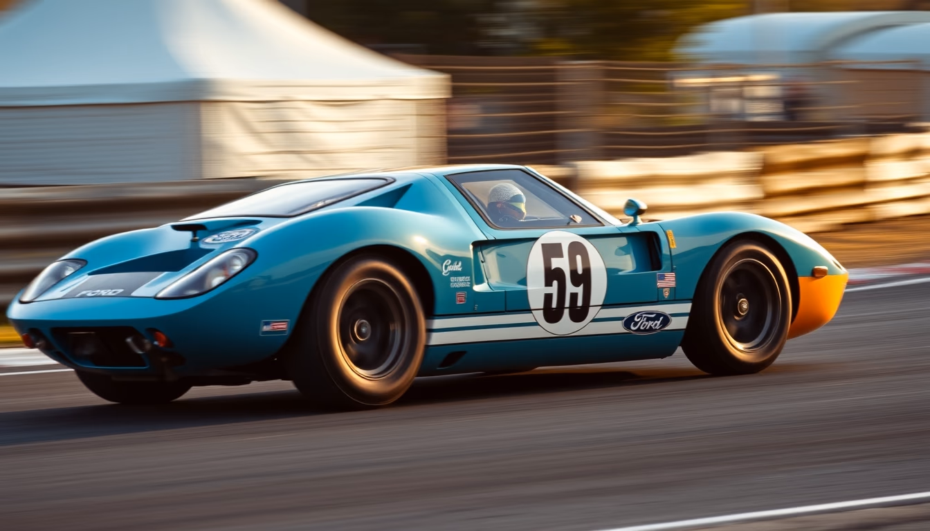ford gt40 racing in editorial style