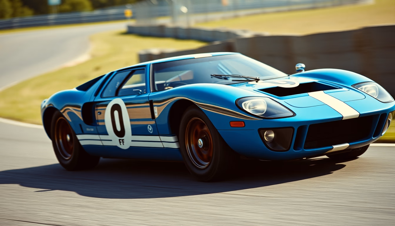 ford gt40 racing in editorial style