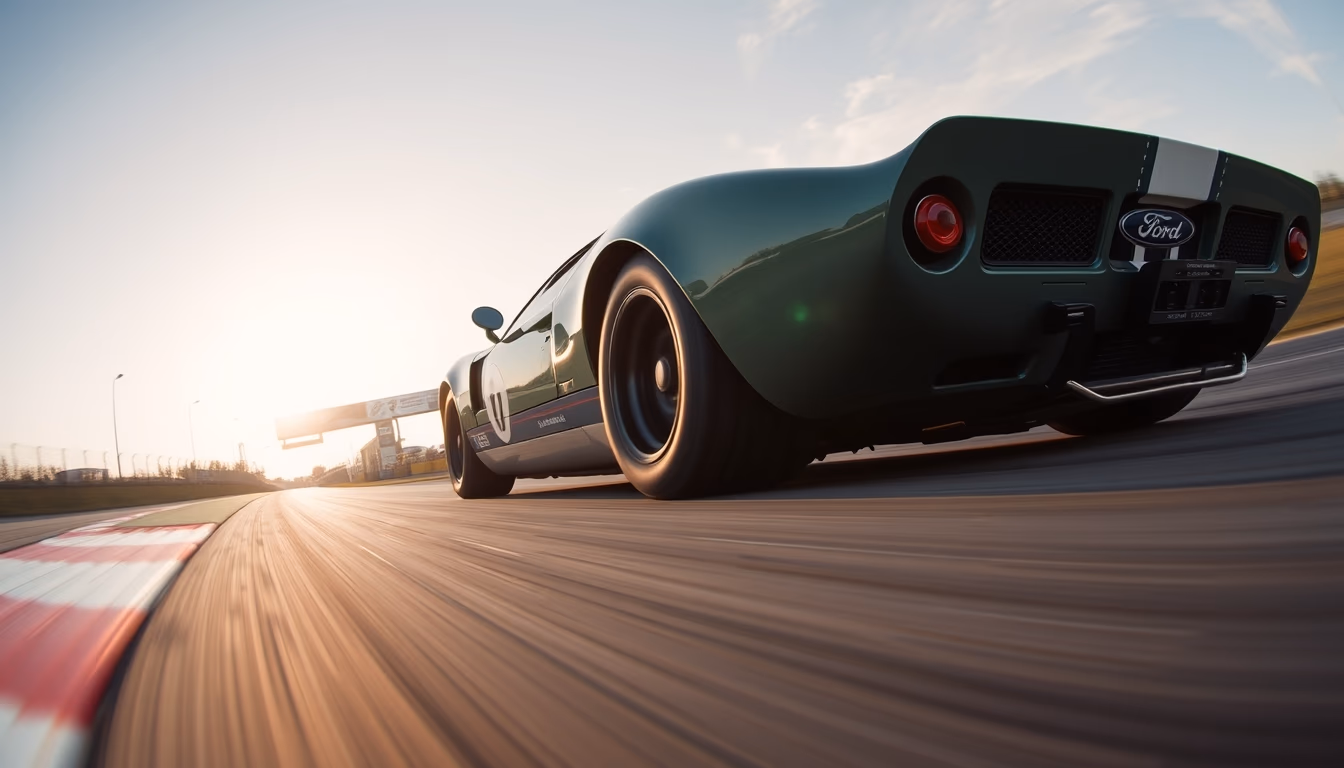 ford gt40 racing in editorial style