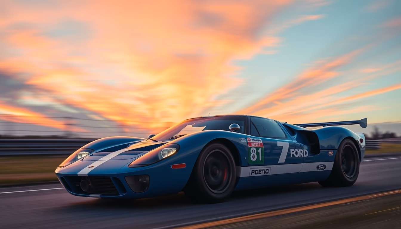 ford gt40 racing in editorial style