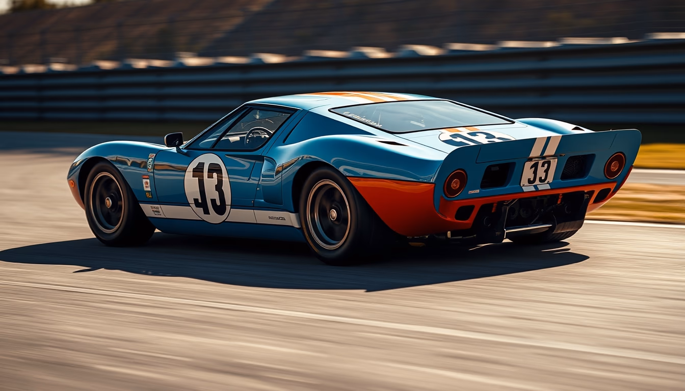 ford gt40 racing in editorial style