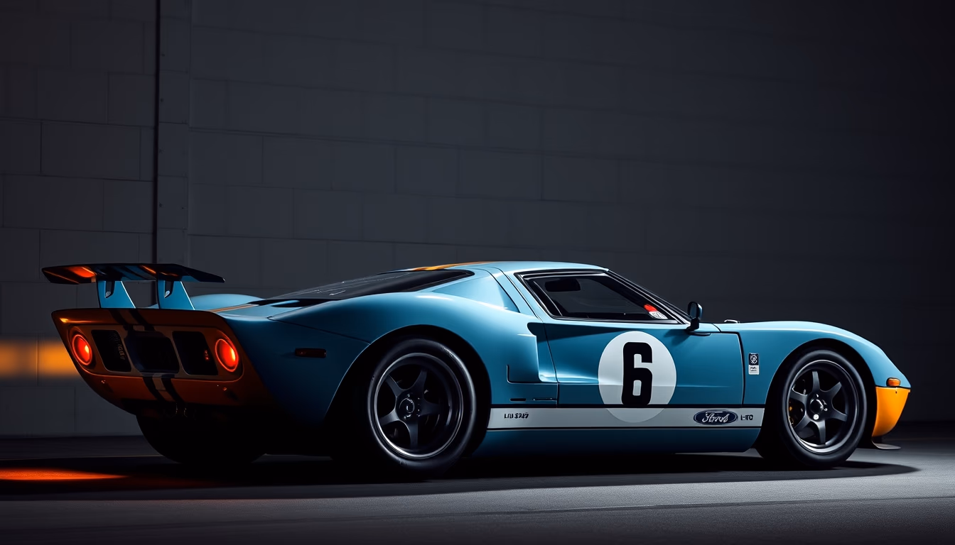 ford gt40 racing in editorial style