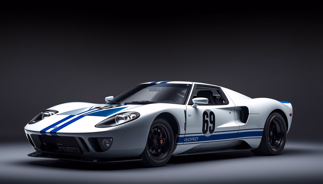 ford gt40 racing in editorial style