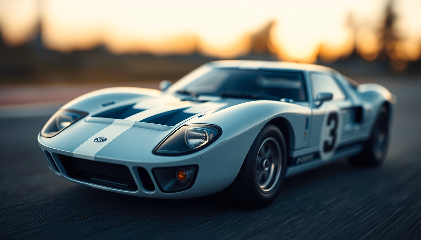 ford gt40 racing in editorial style