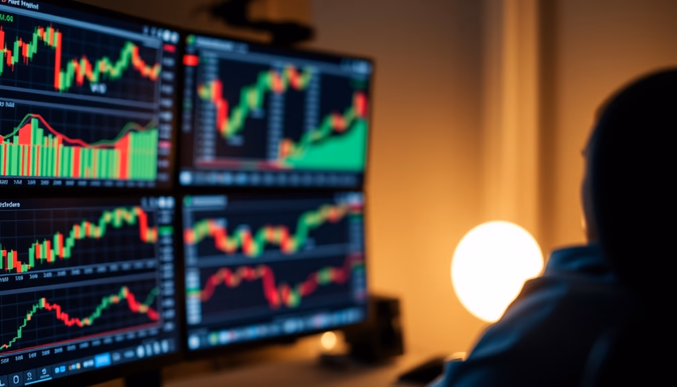 Forex trading screen multiple charts em estilo editorial