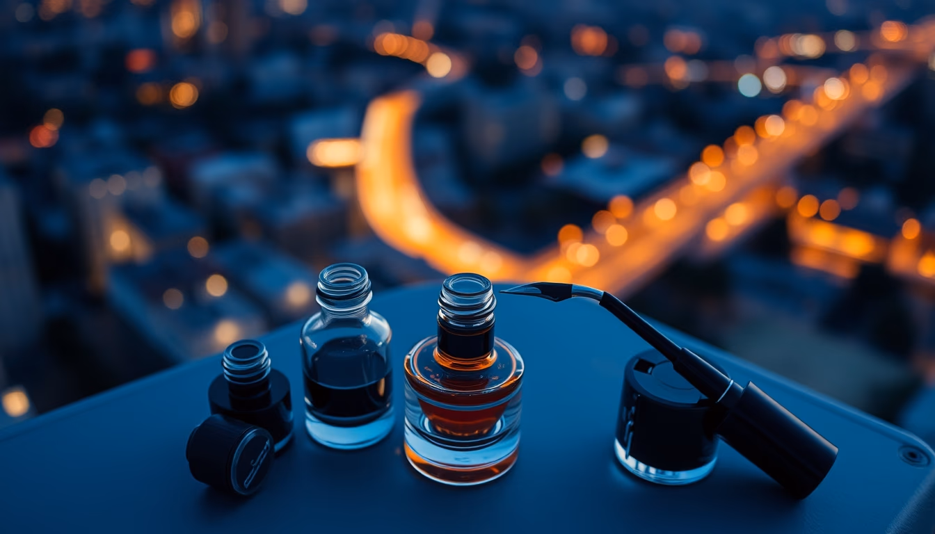 fountain pen ink bottles in editorial style