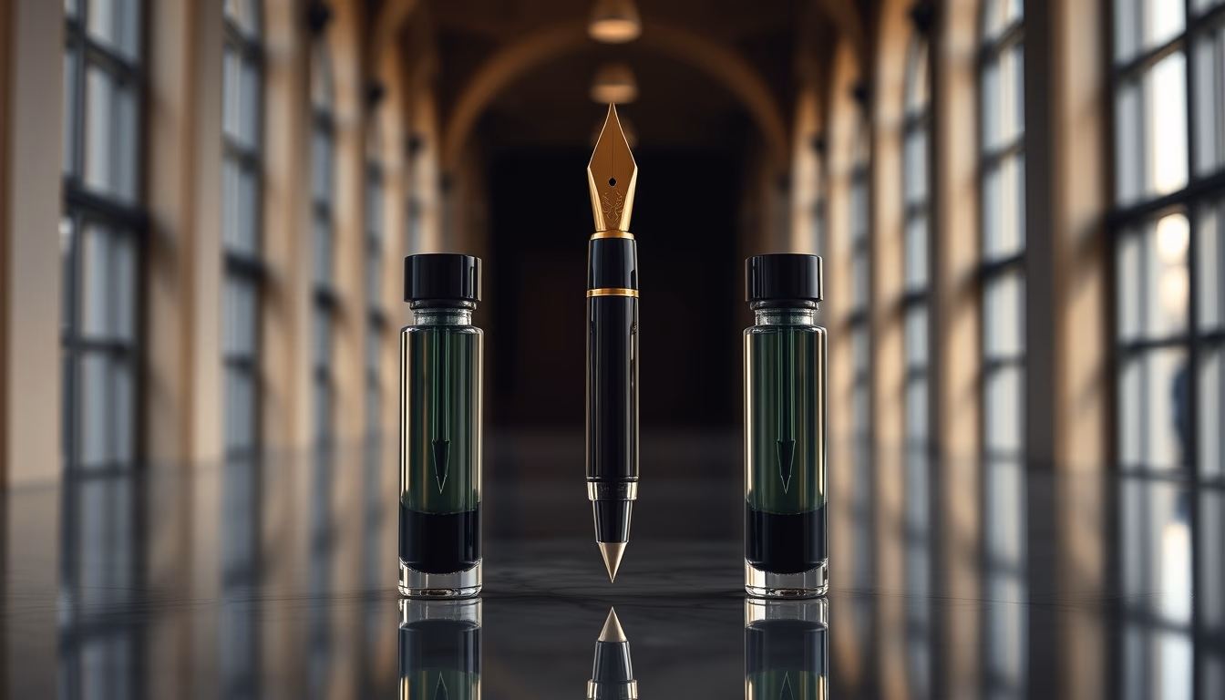 fountain pen ink bottles in editorial style