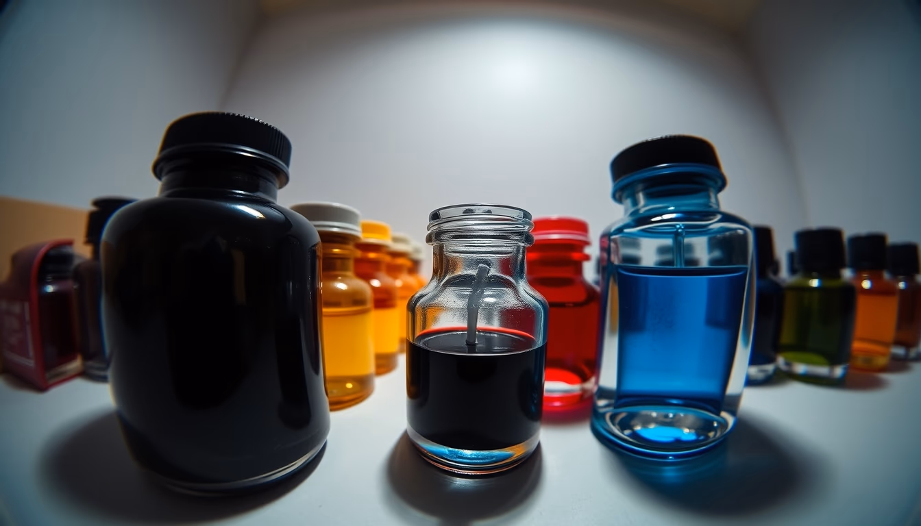 fountain pen ink bottles in editorial style
