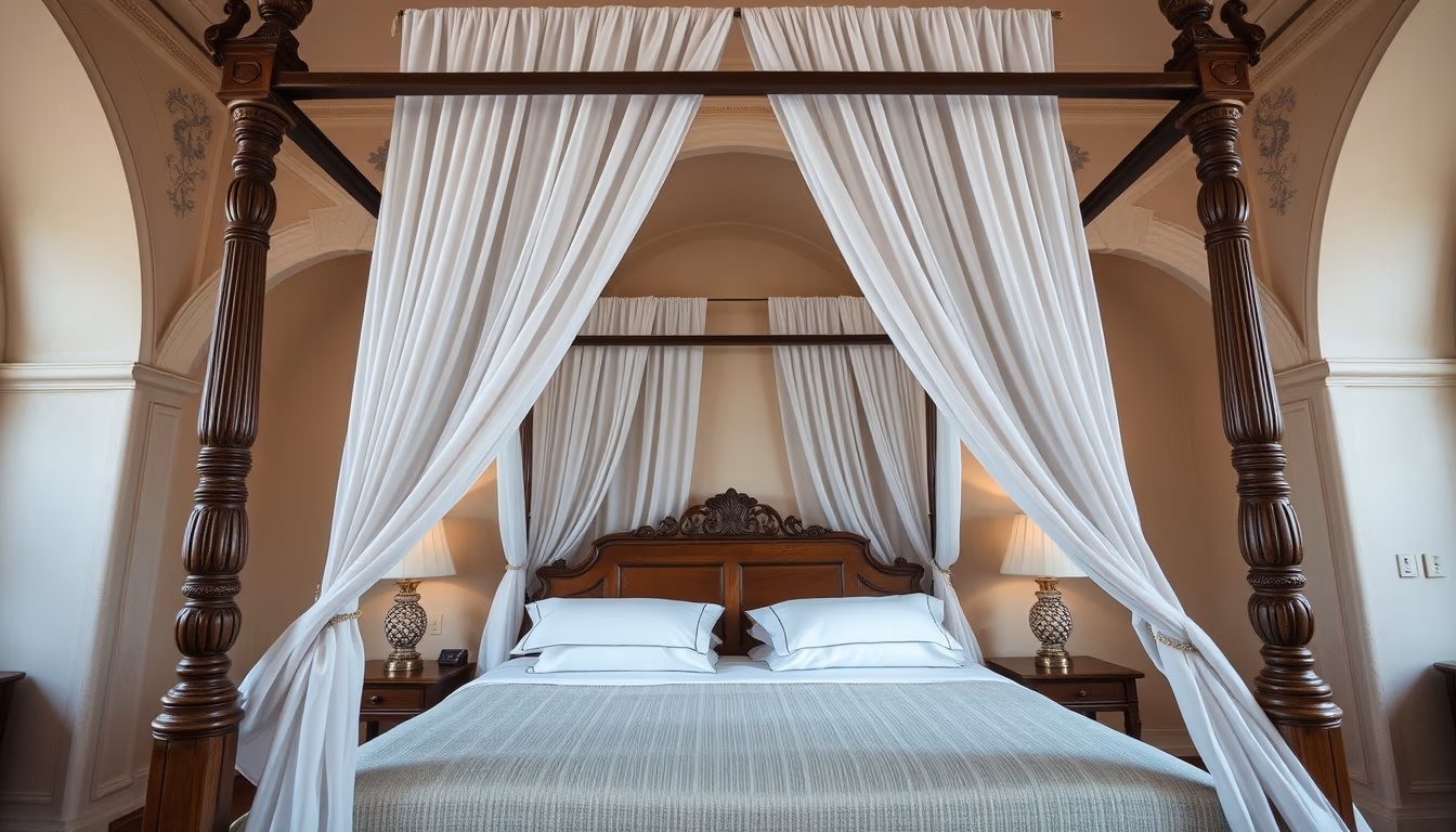 four poster bed canopy in editorial style