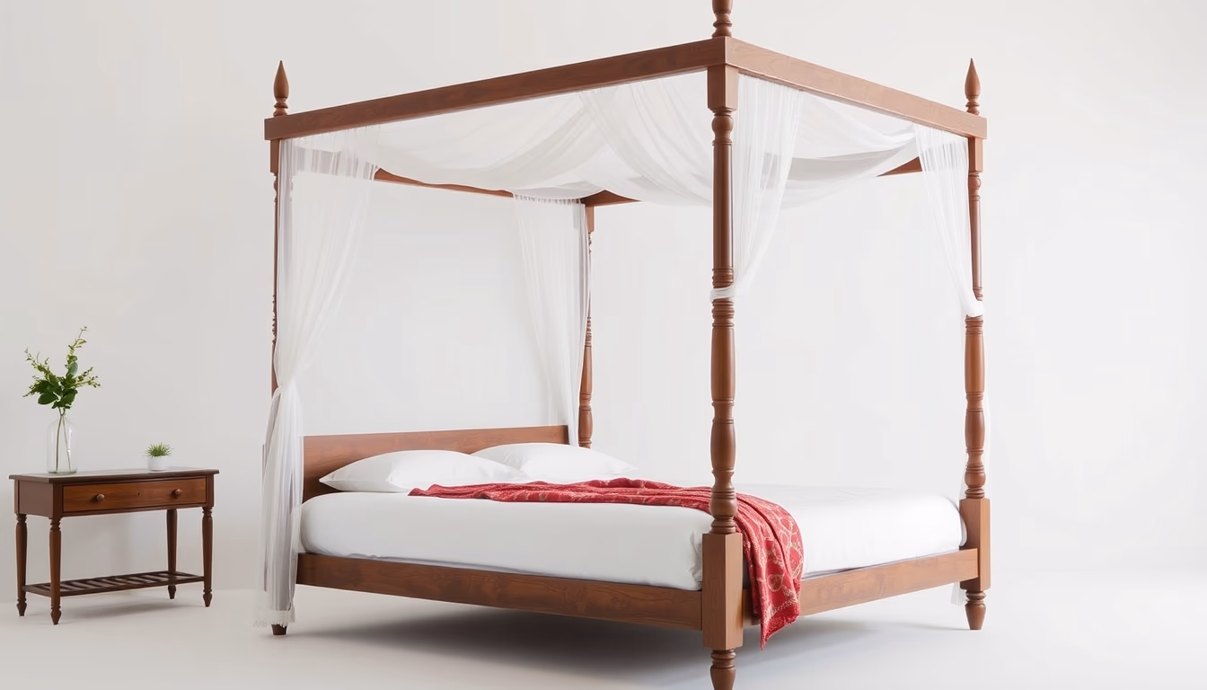 four poster bed canopy in editorial style