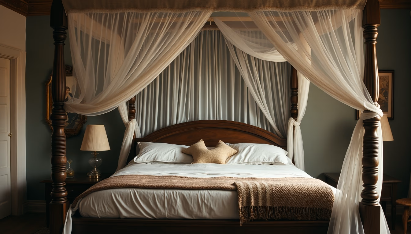 four poster bed canopy in editorial style