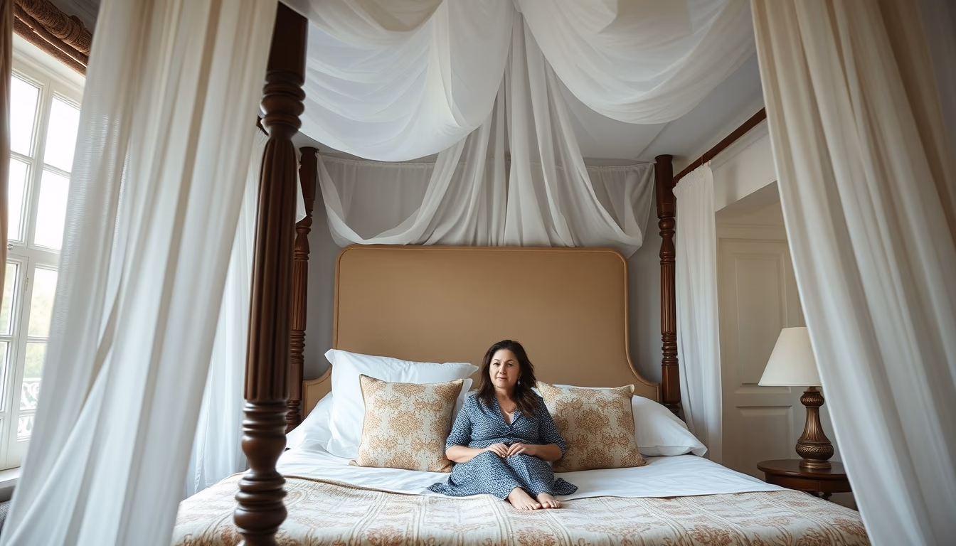 four poster bed canopy in editorial style
