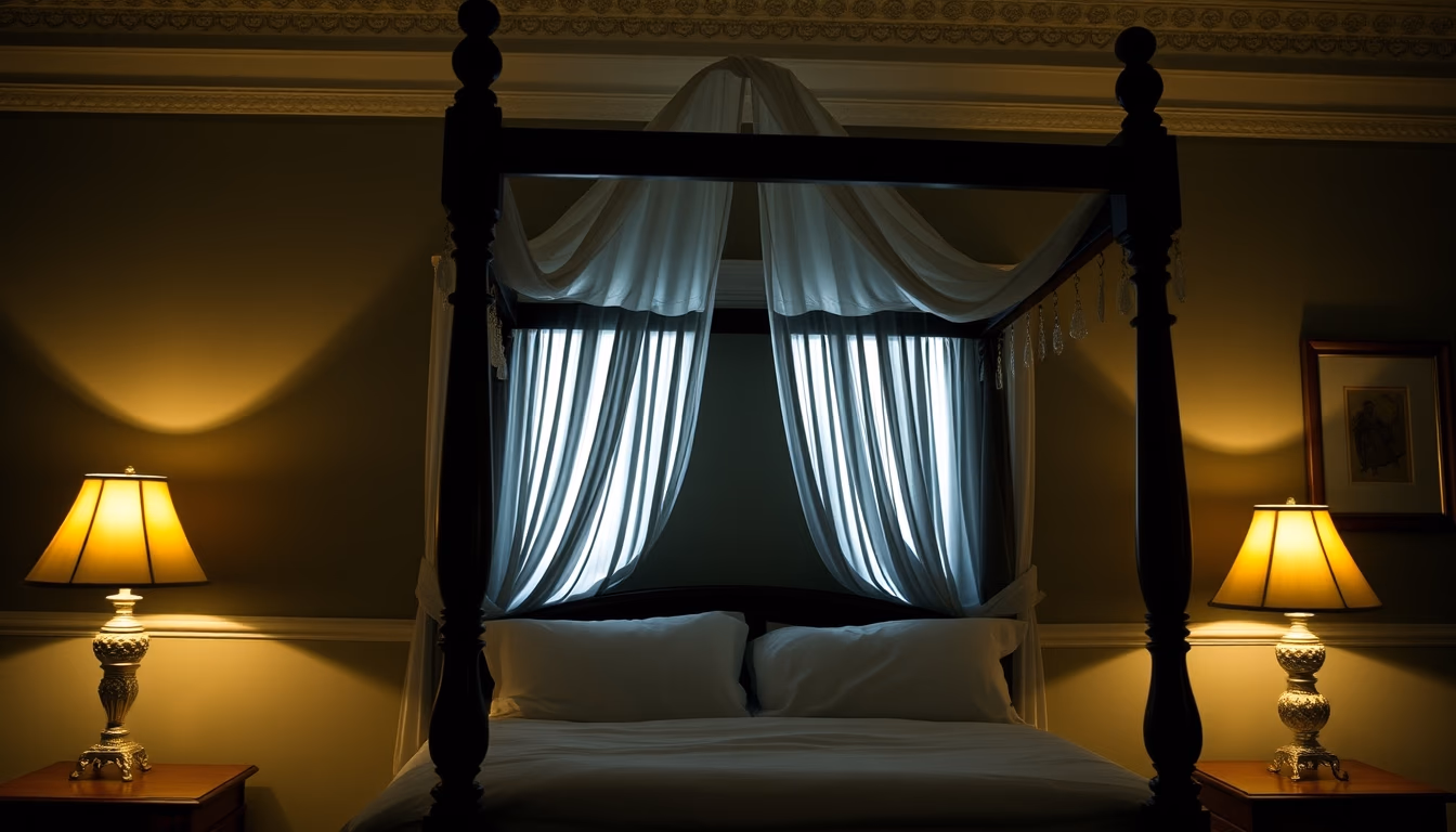 four poster bed canopy in editorial style