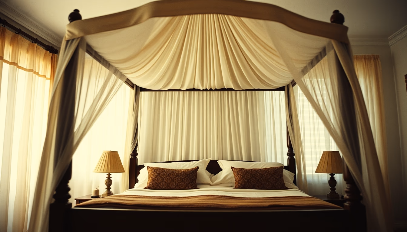 four poster bed canopy in editorial style