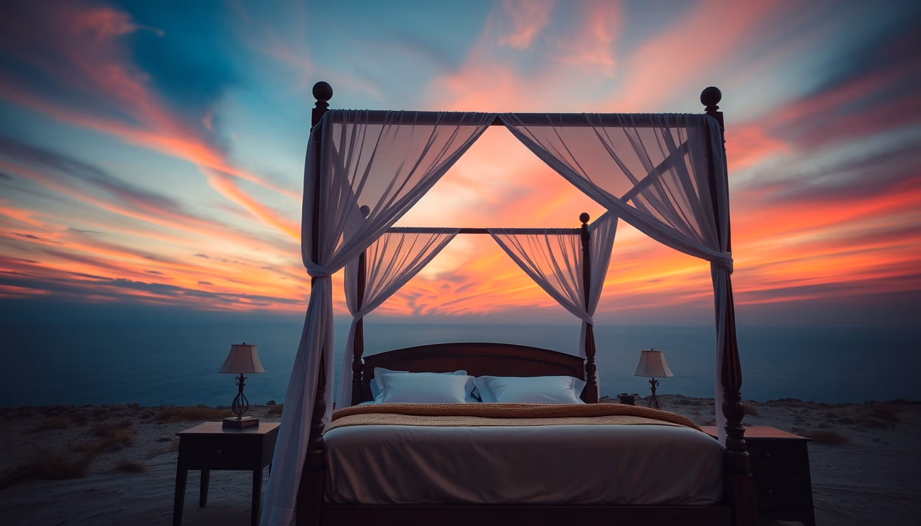 four poster bed canopy in editorial style