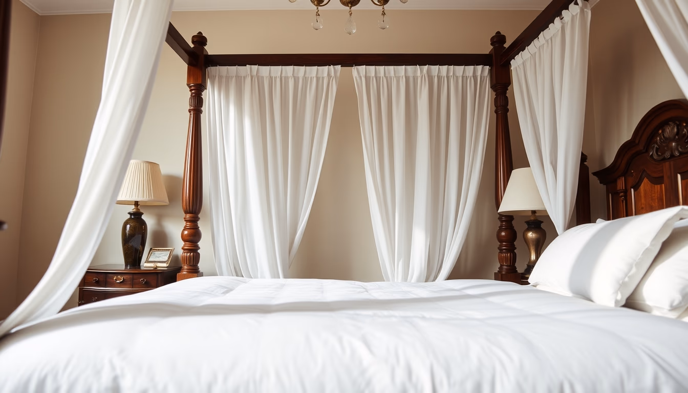 four poster bed canopy in editorial style