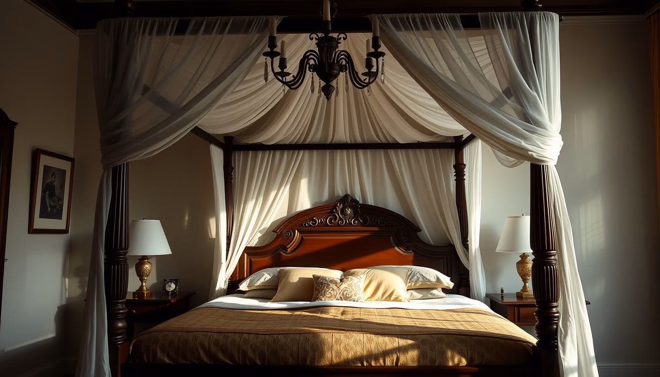 four poster bed canopy in editorial style