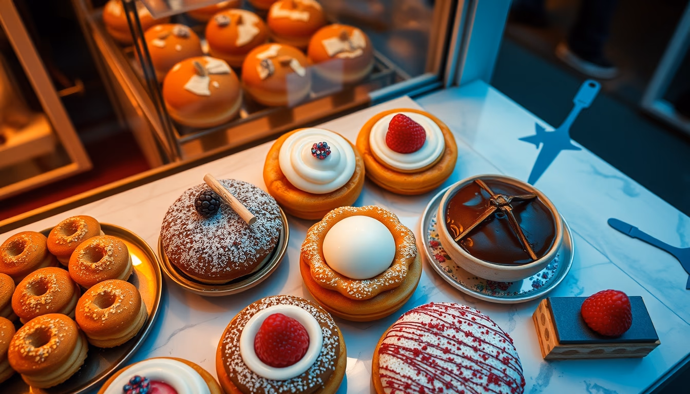french pastries display in editorial style