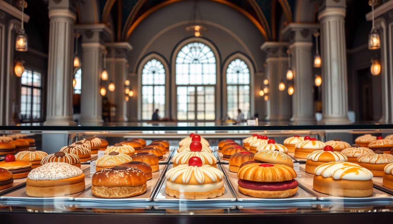 french pastries display in editorial style