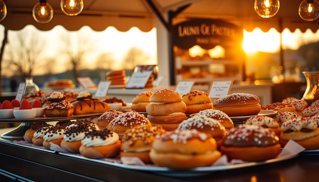french pastries display in editorial style