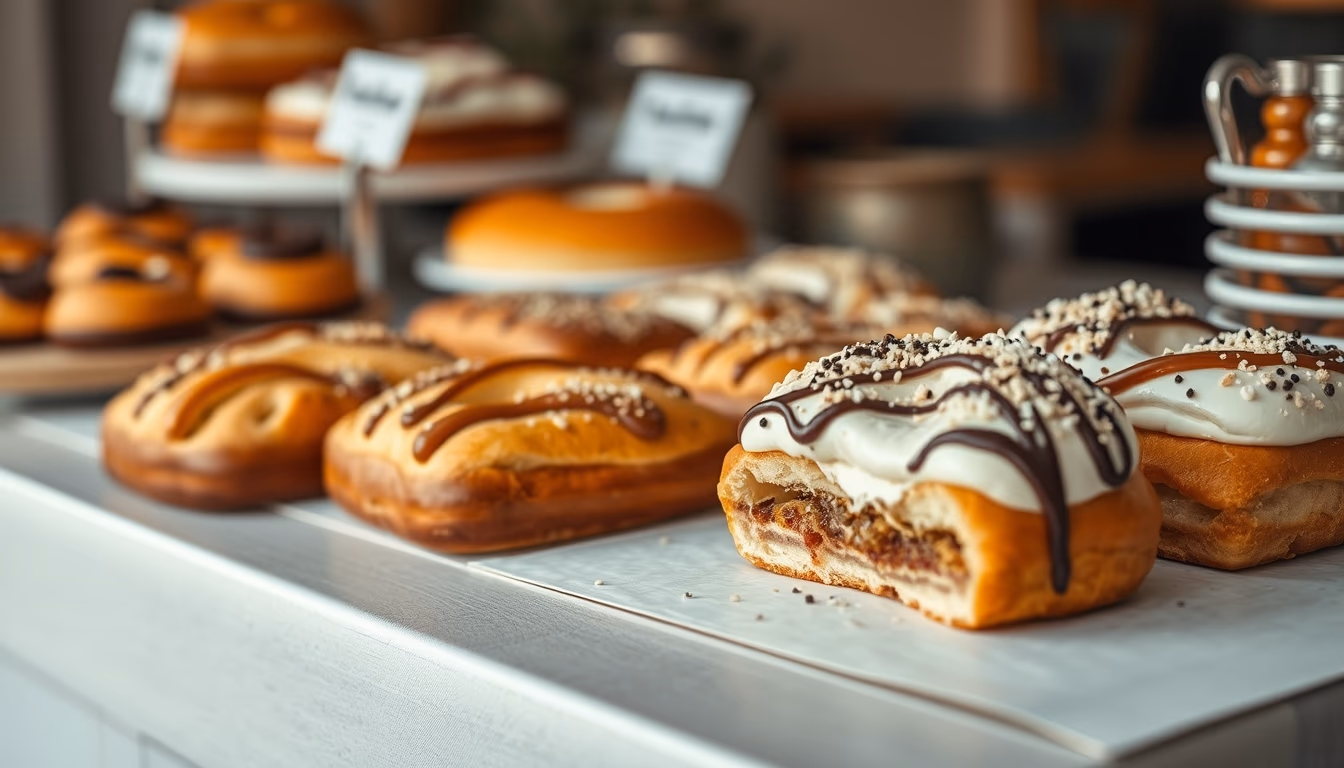 french pastries display in editorial style