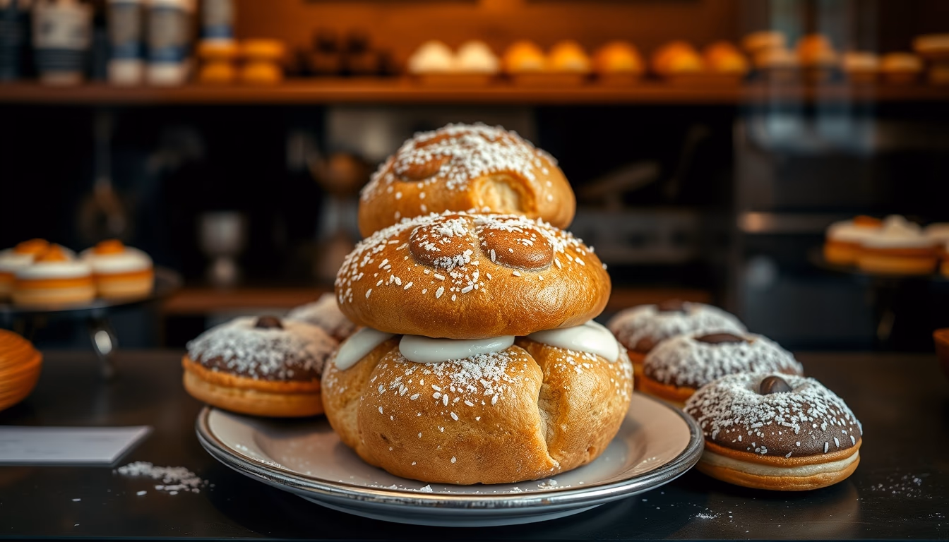 french pastries display in editorial style