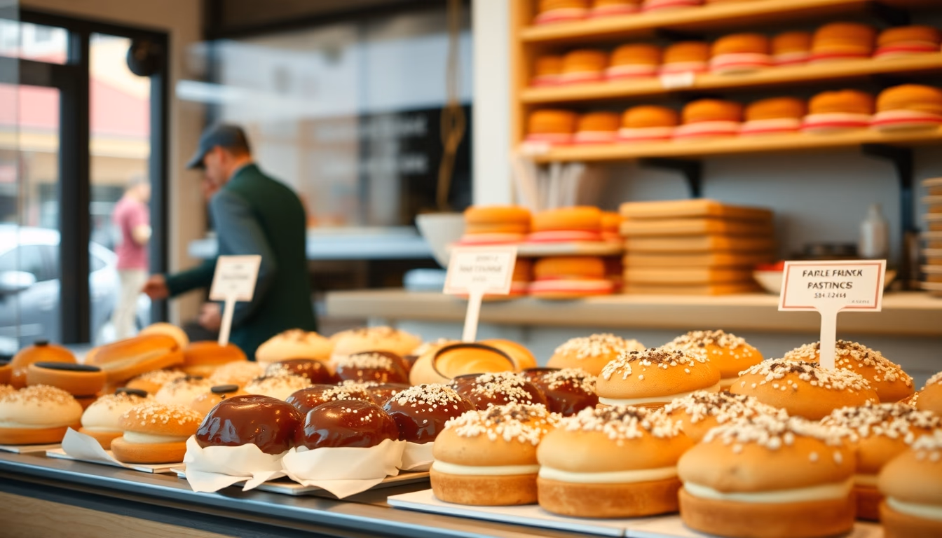 french pastries display in editorial style