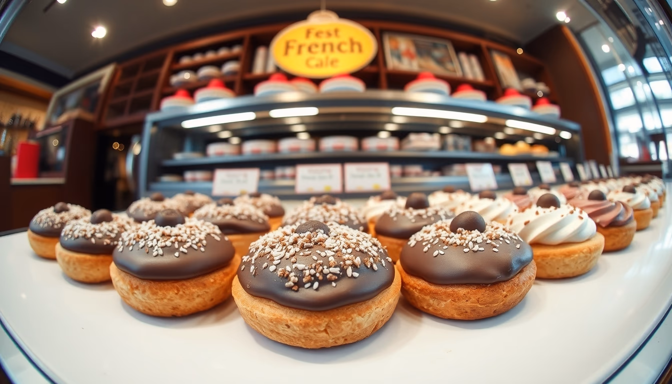 french pastries display in editorial style