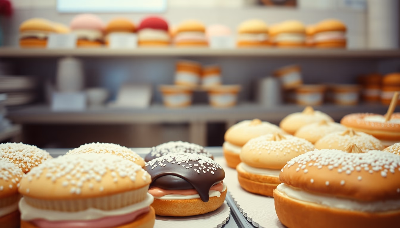 french pastries display in editorial style