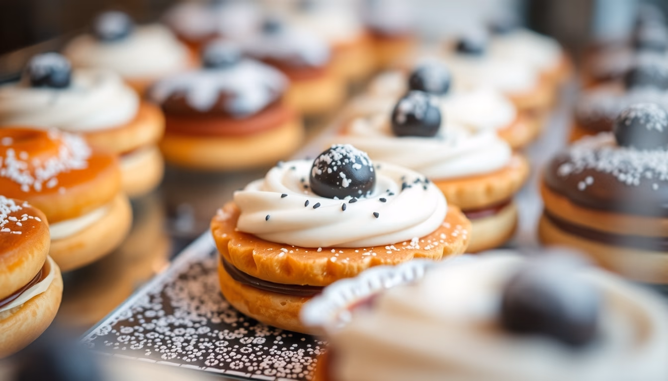 french pastries display in editorial style