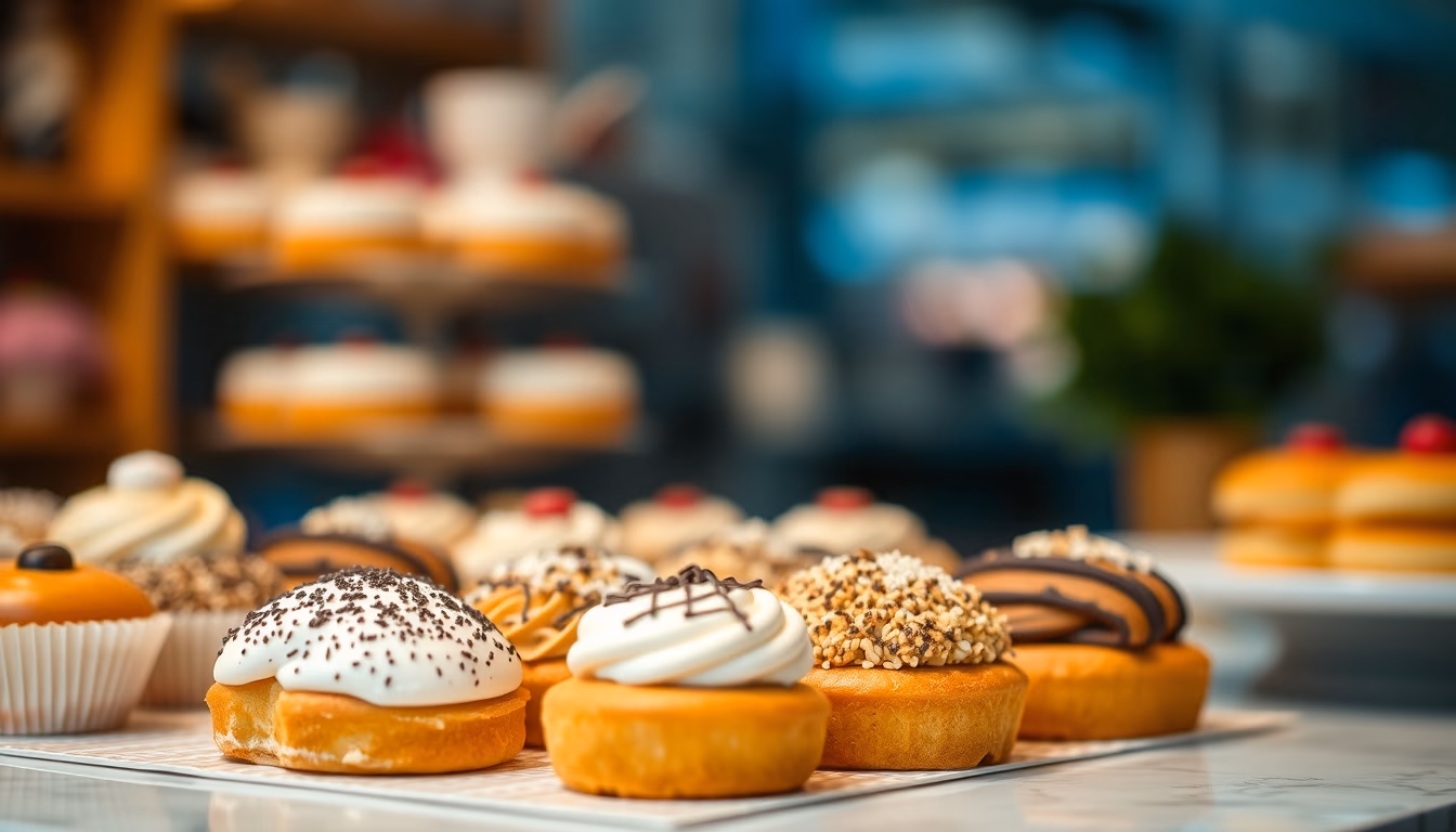 french pastries display in editorial style