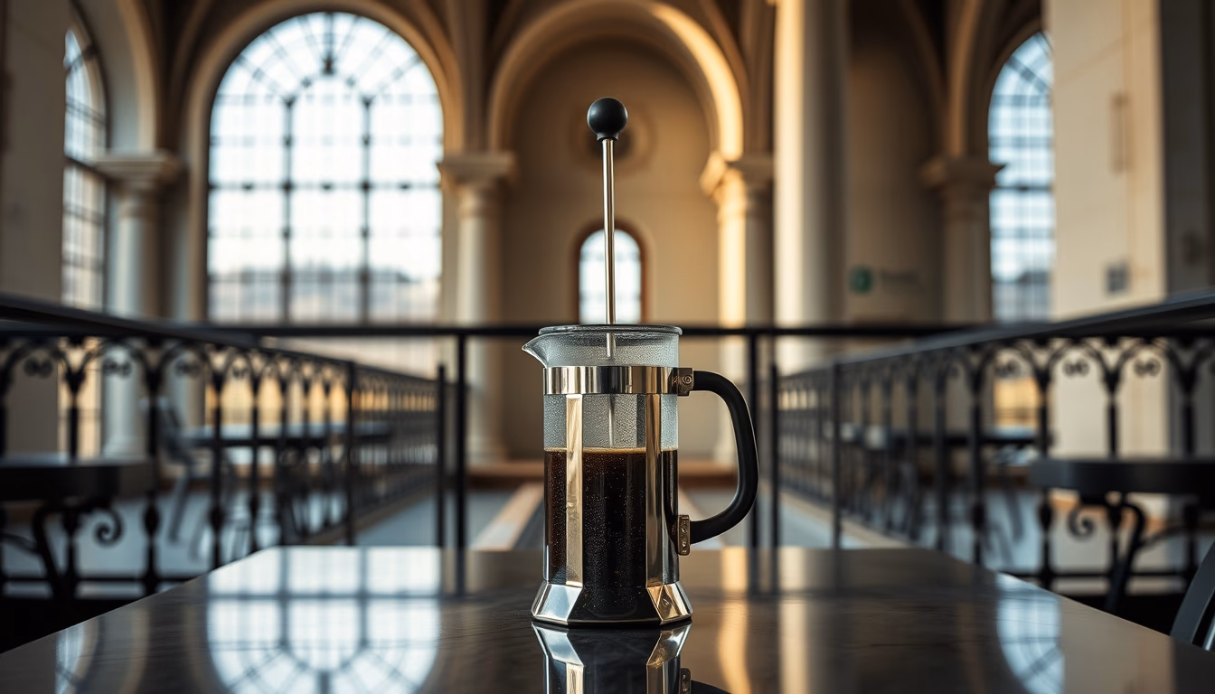 french press steeping in editorial style