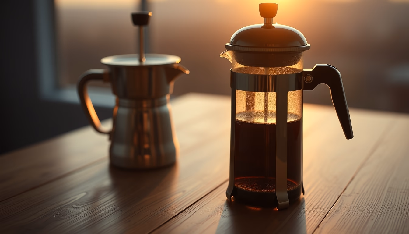 french press steeping in editorial style