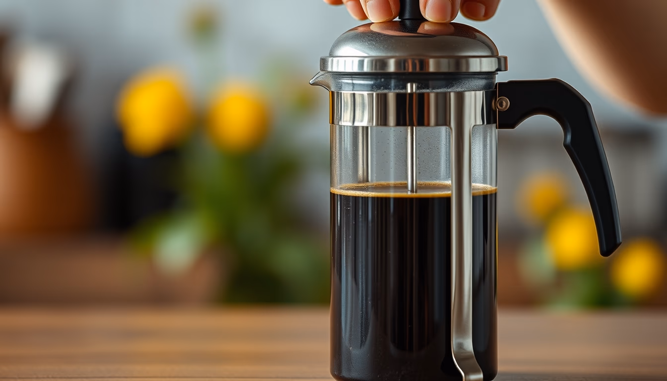 french press steeping in editorial style