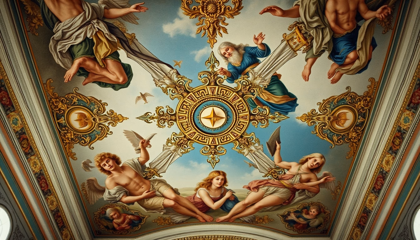 fresco painting ceiling in editorial style