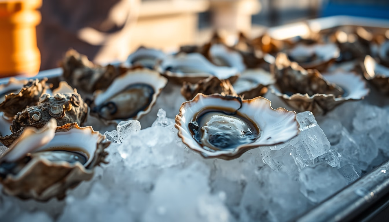 fresh oysters on ice in editorial style