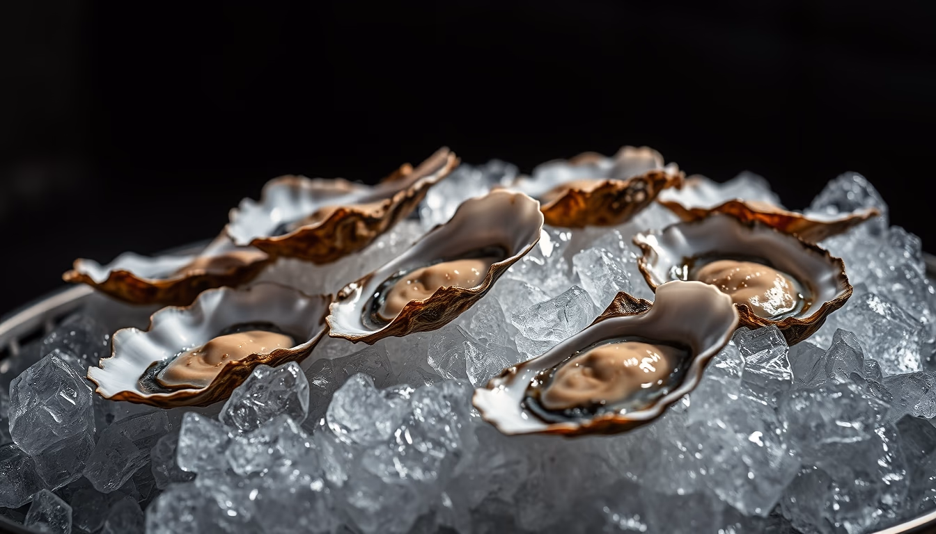 fresh oysters on ice in editorial style