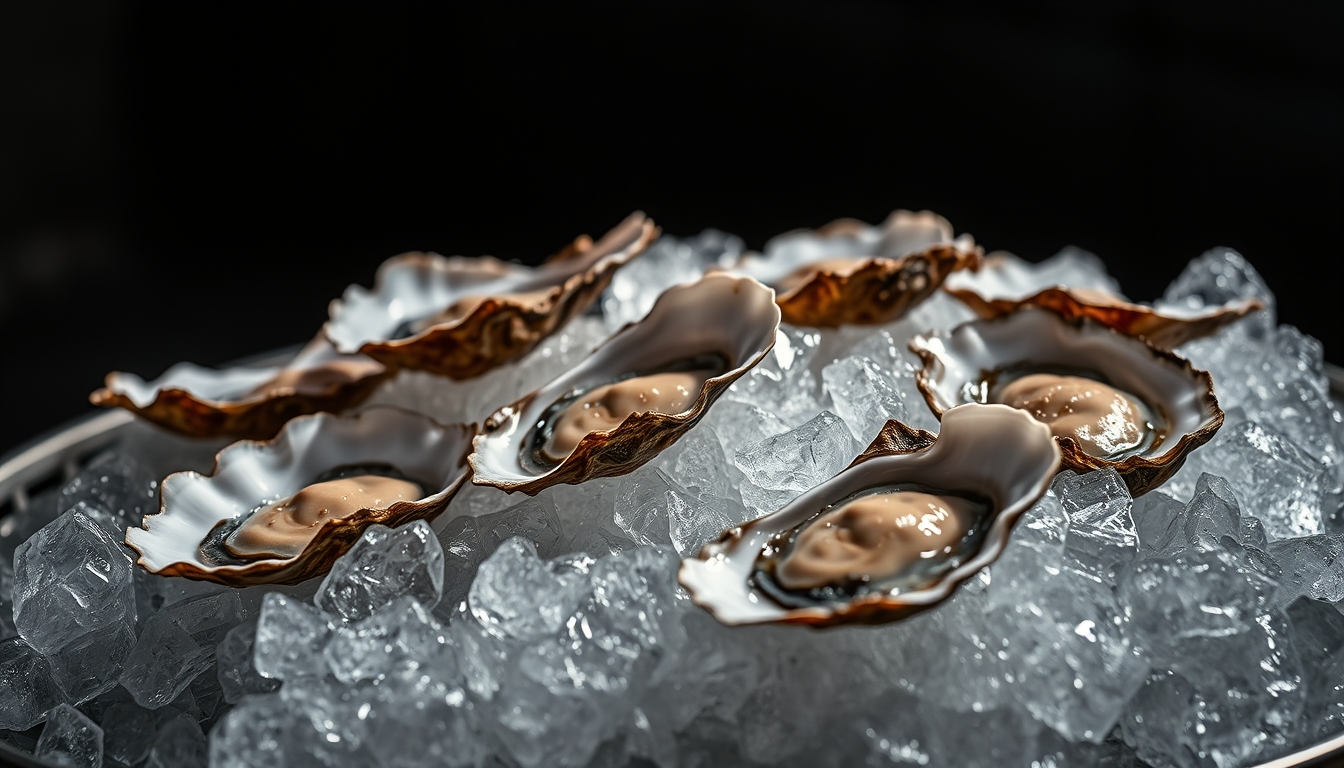 fresh oysters on ice in editorial style