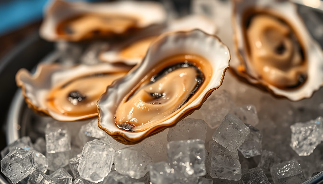 fresh oysters on ice in editorial style