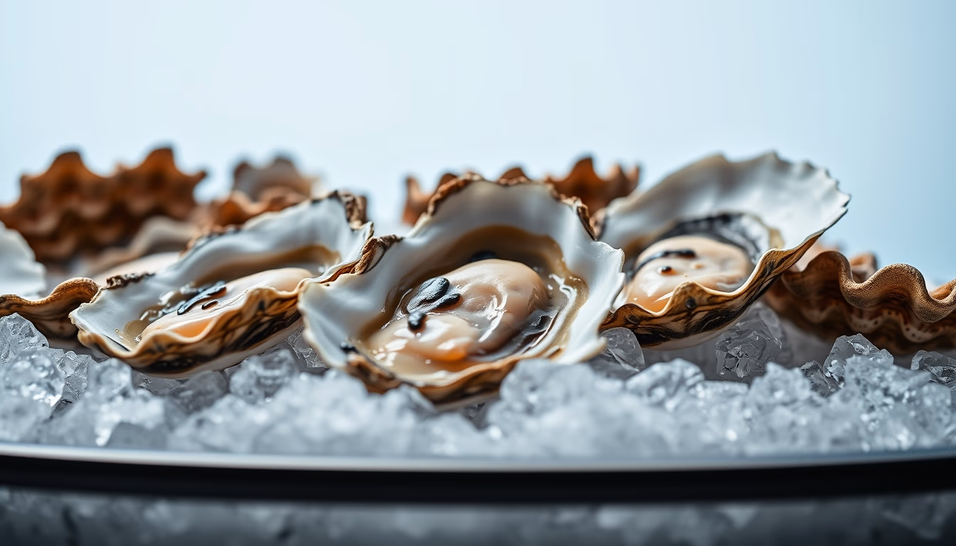 fresh oysters on ice in editorial style