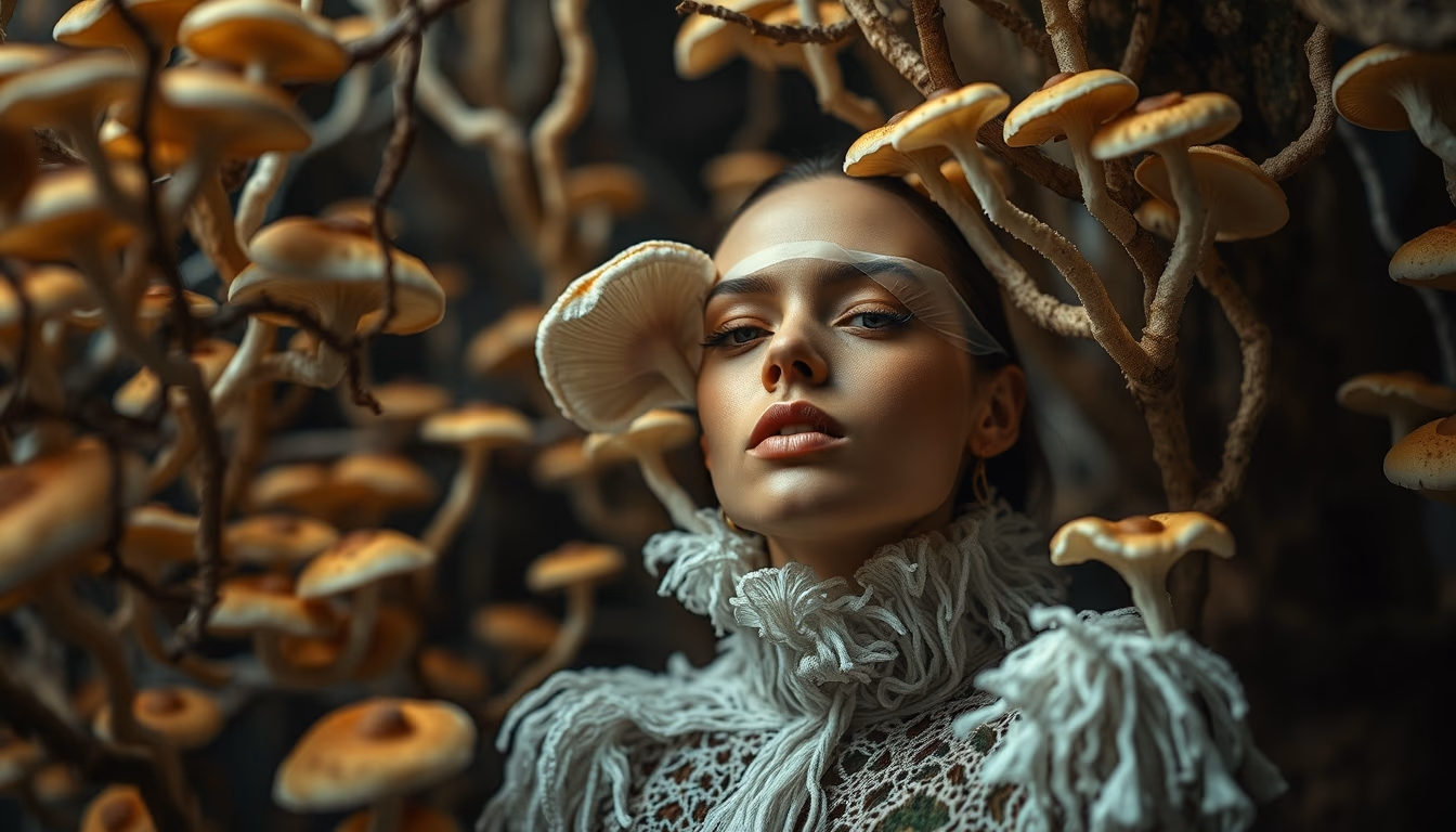 fungi mycelium network in editorial style